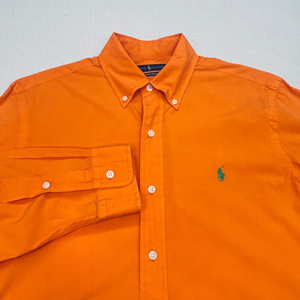 Polo Ralph Lauren Bermuda Poplin Shirt Mens M Orange Silk Cotton Preppy Summer